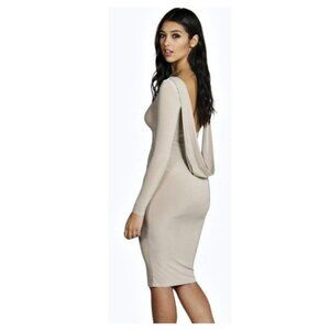 Victoria's Secret Y2K Dress Open Back Cowl Back Cream Sz S/P STRETCHY Long sleev